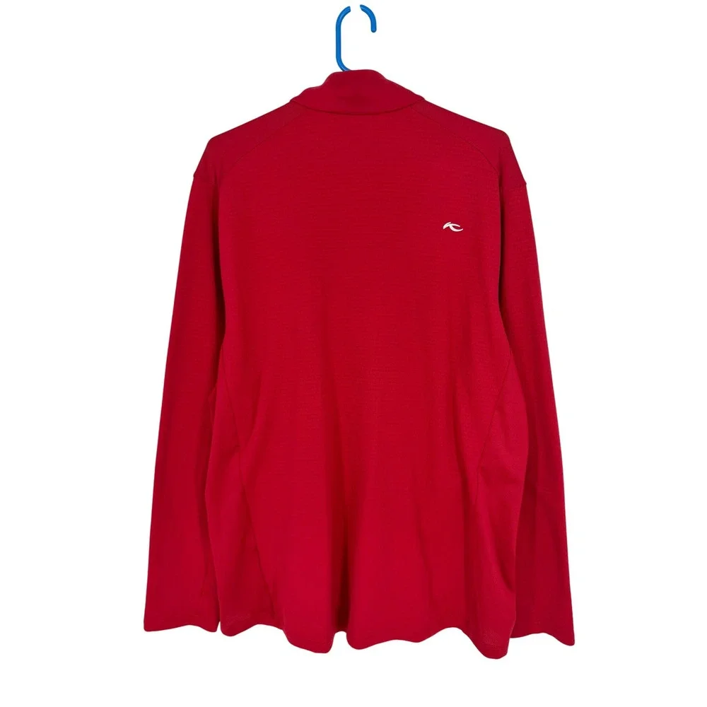 KJUS Mens Red Waffle Knit Quarter Zip Pullover Technical Golf Sweater Logo 2XL